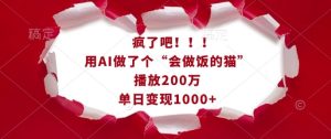 疯了吧!用AI做了个“会做饭的猫”,播放200万,单日变现1k-网创之道