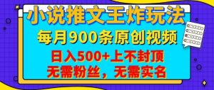 小说推文王炸玩法,一键代发,每月最多领900条原创视频,播放量收益日入5张,无需粉丝,无需实名-网创之道