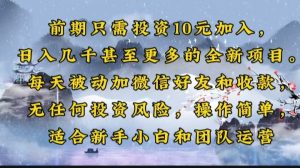 前期只需投资10元加入,日入几千甚至更多的全新项目。每天被动加微信好…-网创之道