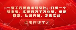 一品千万操盘手研习社,打爆一个引流品,实现百万千万业绩,爆品裂变,私域升单,发售实战-网创之道